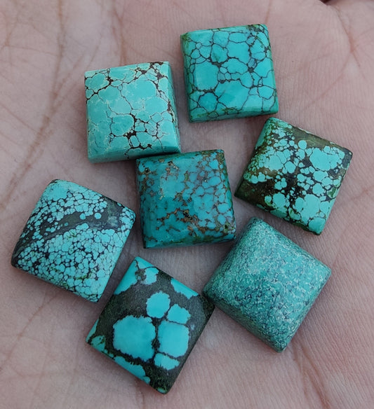 AAA+ QUALITY NATURAL TIBETAN TURQUOISE SQUARE SHAPE CABOCHON FLAT BACK CALIBRATED GEMSTONES, ALL SIZES AVAILABLE