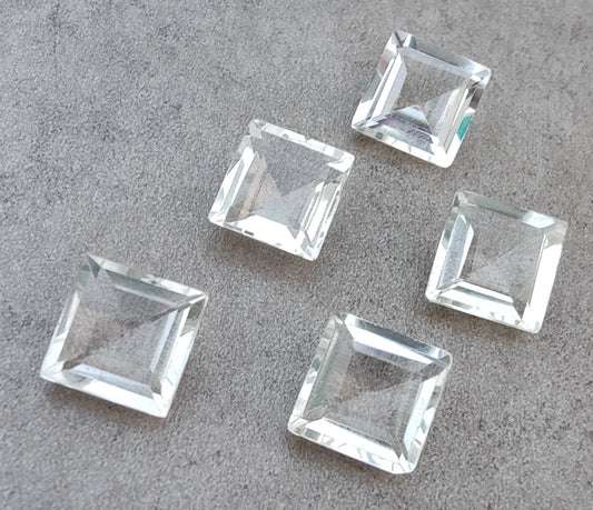 AAA+ QUALITY NATURAL CRYSTAL QUARTZ SQUARE SHAPE FACETED CUT FLAT BACK CALIBRATED GEMSTONES, ALL SIZES AVAILABLE