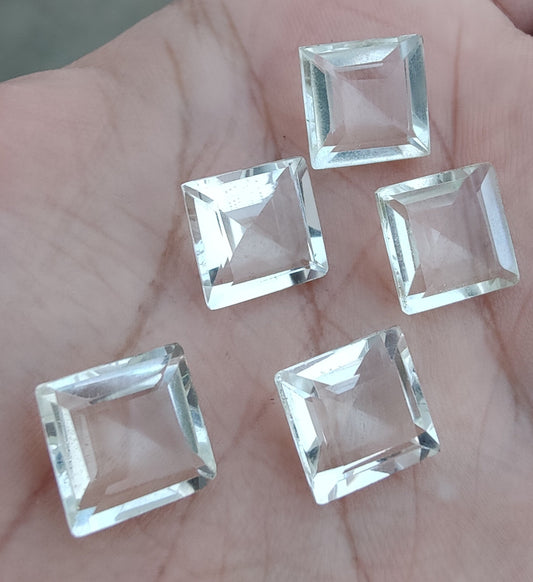 AAA+ QUALITY NATURAL CRYSTAL QUARTZ SQUARE SHAPE FACETED CUT FLAT BACK CALIBRATED GEMSTONES, ALL SIZES AVAILABLE