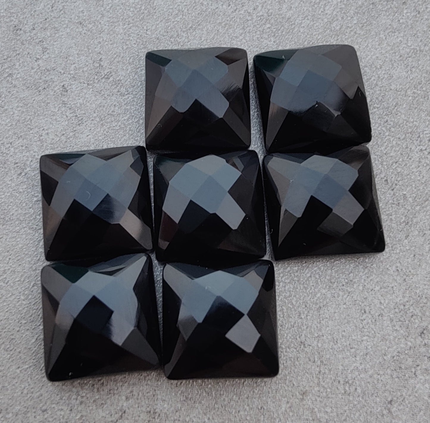 NATURAL BLACK ONYX SQUARE SHAPE CHECKER CUT FLAT BACK AAA+ QUALITY CALIBRATED GEMSTONES, ALL SIZES AVAILABLE