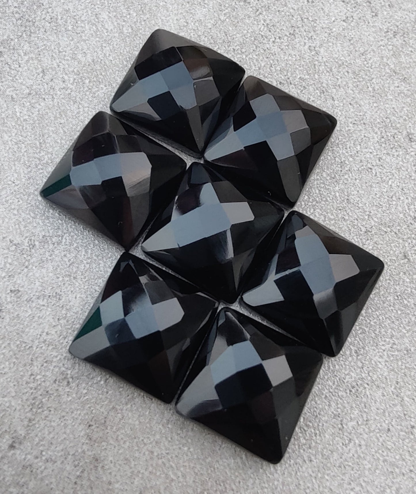 NATURAL BLACK ONYX SQUARE SHAPE CHECKER CUT FLAT BACK AAA+ QUALITY CALIBRATED GEMSTONES, ALL SIZES AVAILABLE