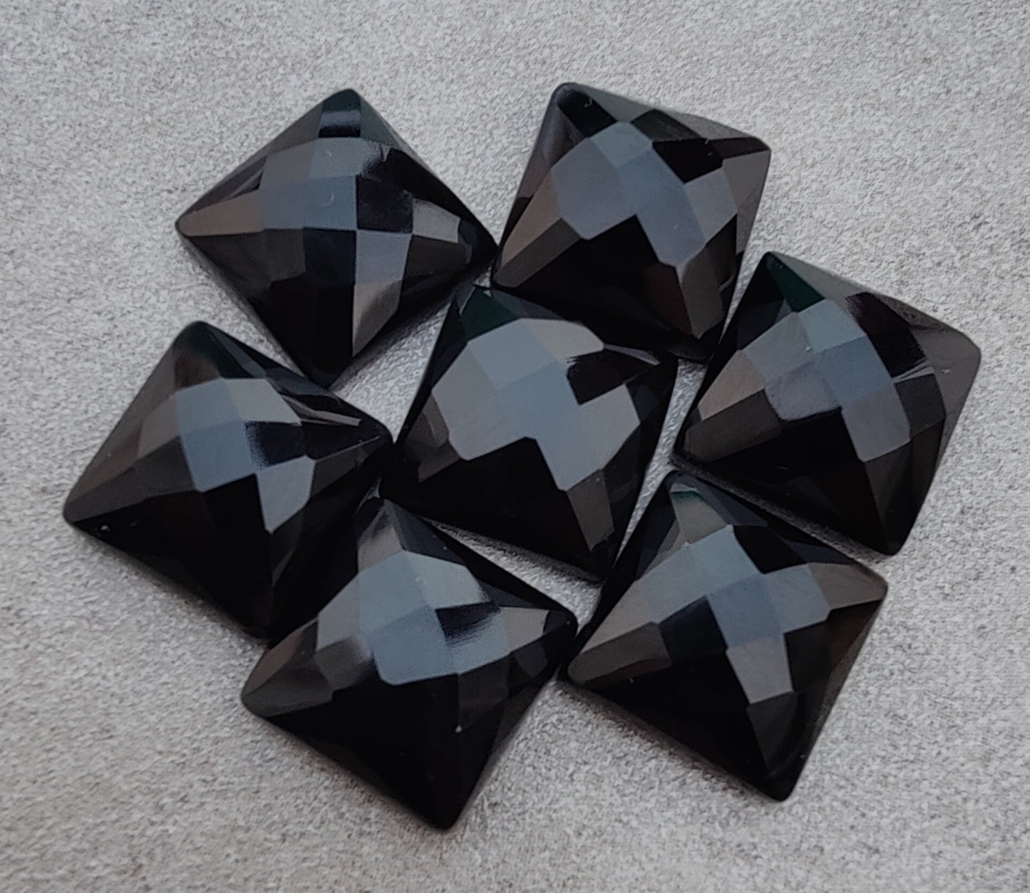 NATURAL BLACK ONYX SQUARE SHAPE CHECKER CUT FLAT BACK AAA+ QUALITY CALIBRATED GEMSTONES, ALL SIZES AVAILABLE