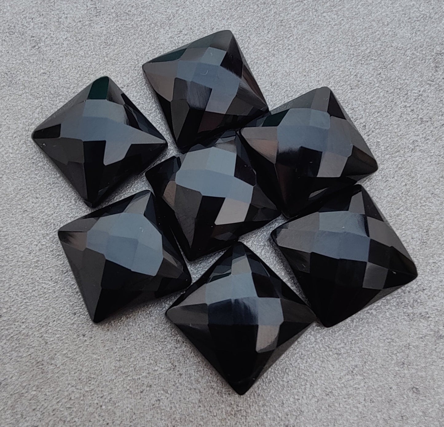 NATURAL BLACK ONYX SQUARE SHAPE CHECKER CUT FLAT BACK AAA+ QUALITY CALIBRATED GEMSTONES, ALL SIZES AVAILABLE