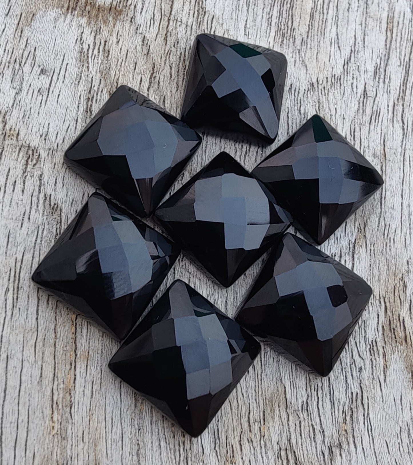 NATURAL BLACK ONYX SQUARE SHAPE CHECKER CUT FLAT BACK AAA+ QUALITY CALIBRATED GEMSTONES, ALL SIZES AVAILABLE