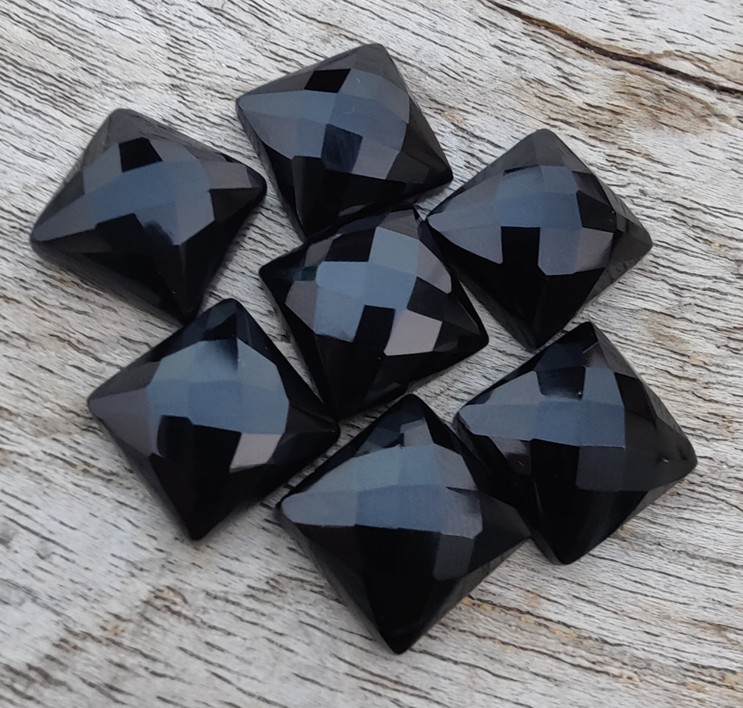 NATURAL BLACK ONYX SQUARE SHAPE CHECKER CUT FLAT BACK AAA+ QUALITY CALIBRATED GEMSTONES, ALL SIZES AVAILABLE