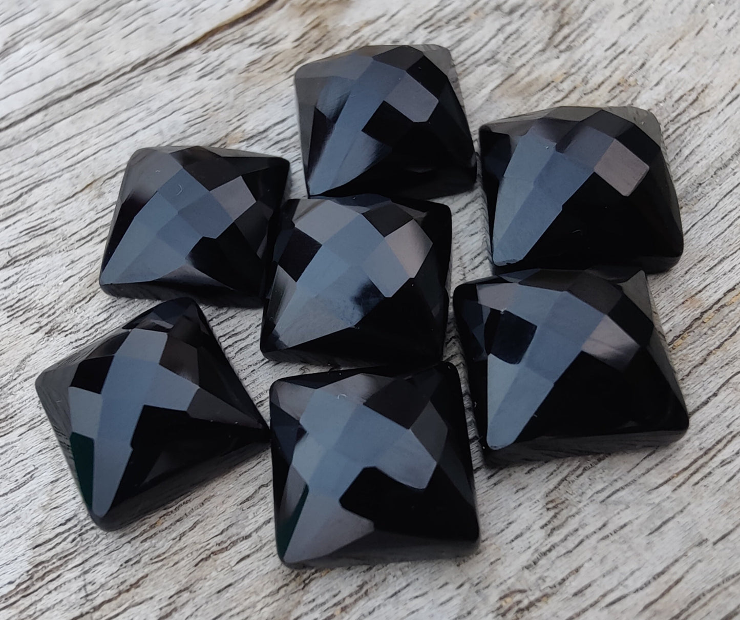 NATURAL BLACK ONYX SQUARE SHAPE CHECKER CUT FLAT BACK AAA+ QUALITY CALIBRATED GEMSTONES, ALL SIZES AVAILABLE