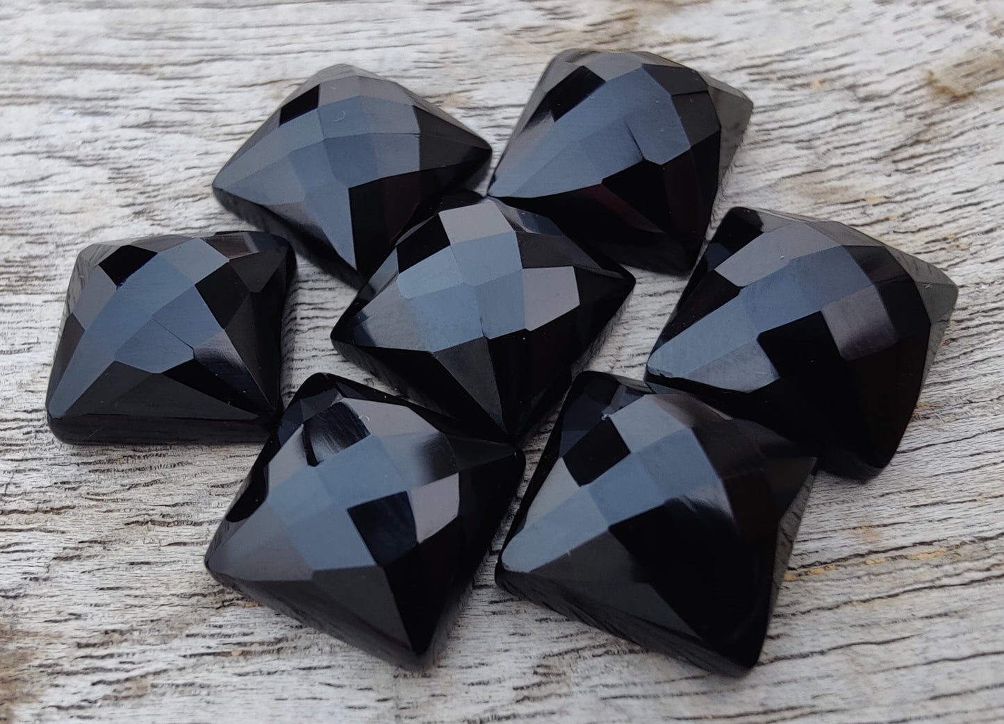 NATURAL BLACK ONYX SQUARE SHAPE CHECKER CUT FLAT BACK AAA+ QUALITY CALIBRATED GEMSTONES, ALL SIZES AVAILABLE