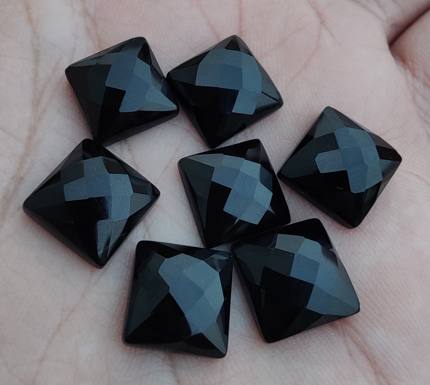 NATURAL BLACK ONYX SQUARE SHAPE CHECKER CUT FLAT BACK AAA+ QUALITY CALIBRATED GEMSTONES, ALL SIZES AVAILABLE