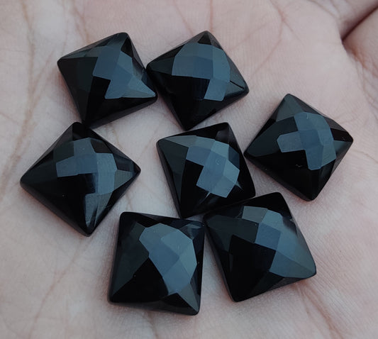 NATURAL BLACK ONYX SQUARE SHAPE CHECKER CUT FLAT BACK AAA+ QUALITY CALIBRATED GEMSTONES, ALL SIZES AVAILABLE