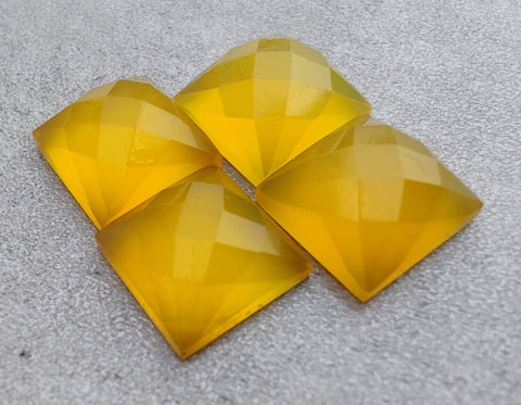 AAA+ QUALITY NATURAL MANGO CHALCEDONY SQUARE SHAPE CHECKER CUT FLAT BACK CALIBRATED GEMSTONES, ALL SIZES AVAILABLE