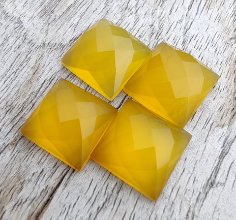 AAA+ QUALITY NATURAL MANGO CHALCEDONY SQUARE SHAPE CHECKER CUT FLAT BACK CALIBRATED GEMSTONES, ALL SIZES AVAILABLE