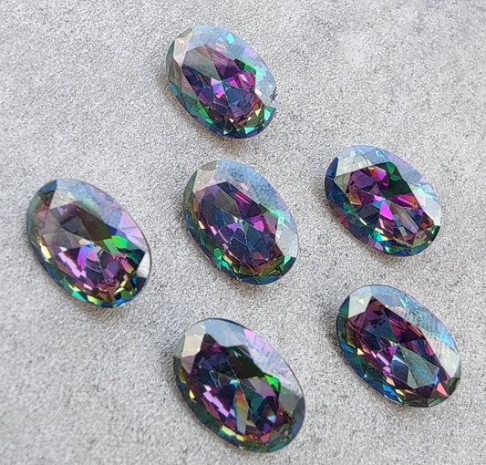 AAA+ QUALITY NATURAL MYSTIC QUARTZ OVAL SHAPE FACETED CUT FLAT BACK CALIRATED GEMSTONES, ALL SIZES AVAILABLE