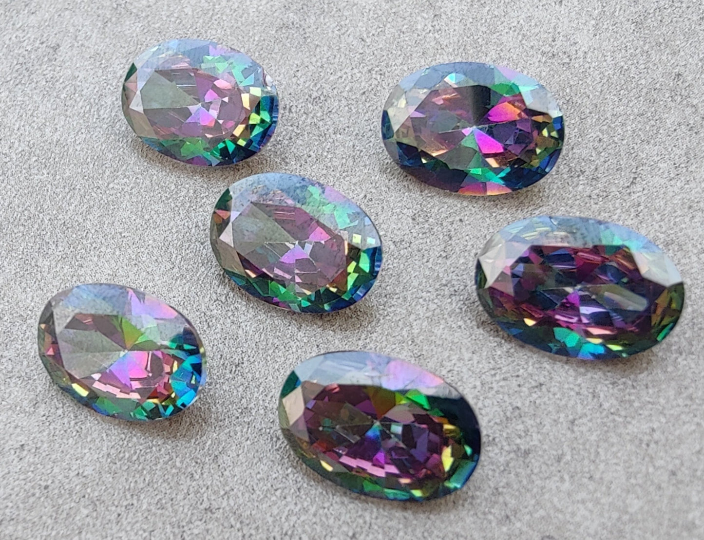 AAA+ QUALITY NATURAL MYSTIC QUARTZ OVAL SHAPE FACETED CUT FLAT BACK CALIRATED GEMSTONES, ALL SIZES AVAILABLE