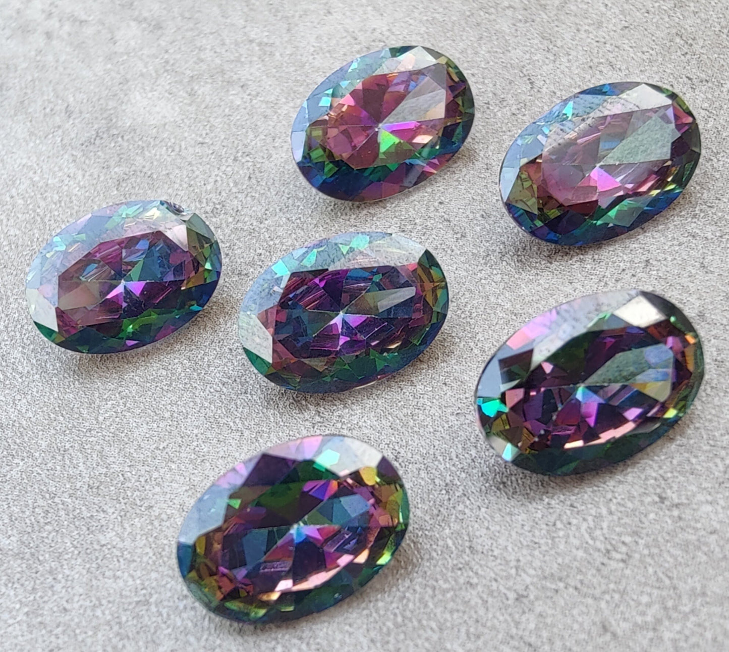 AAA+ QUALITY NATURAL MYSTIC QUARTZ OVAL SHAPE FACETED CUT FLAT BACK CALIRATED GEMSTONES, ALL SIZES AVAILABLE