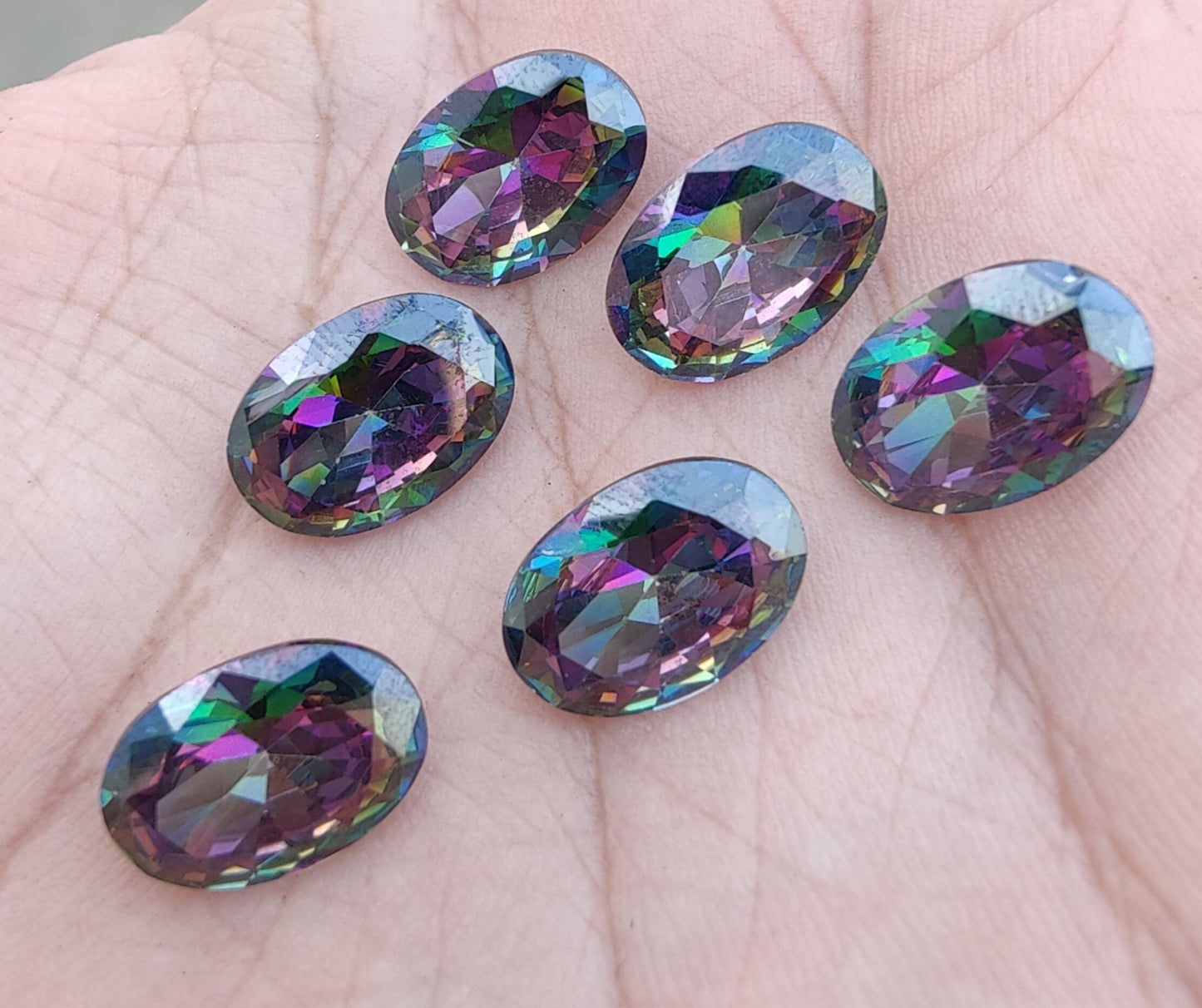 AAA+ QUALITY NATURAL MYSTIC QUARTZ OVAL SHAPE FACETED CUT FLAT BACK CALIRATED GEMSTONES, ALL SIZES AVAILABLE