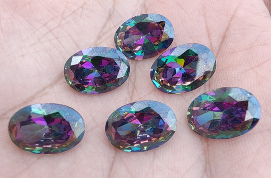 AAA+ QUALITY NATURAL MYSTIC QUARTZ OVAL SHAPE FACETED CUT FLAT BACK CALIRATED GEMSTONES, ALL SIZES AVAILABLE
