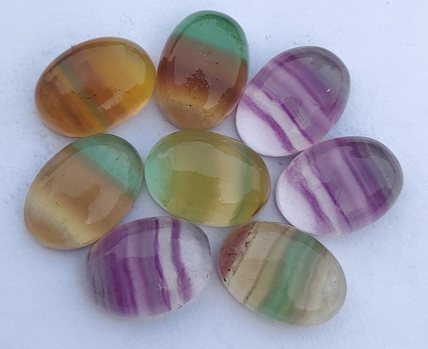 AAA+ QUALITY NATURAL FLUORITE OVAL SHAPE CABOCHON FLAT BACK CALIRATED GEMSTONES, ALL SIZES AVAILABLE