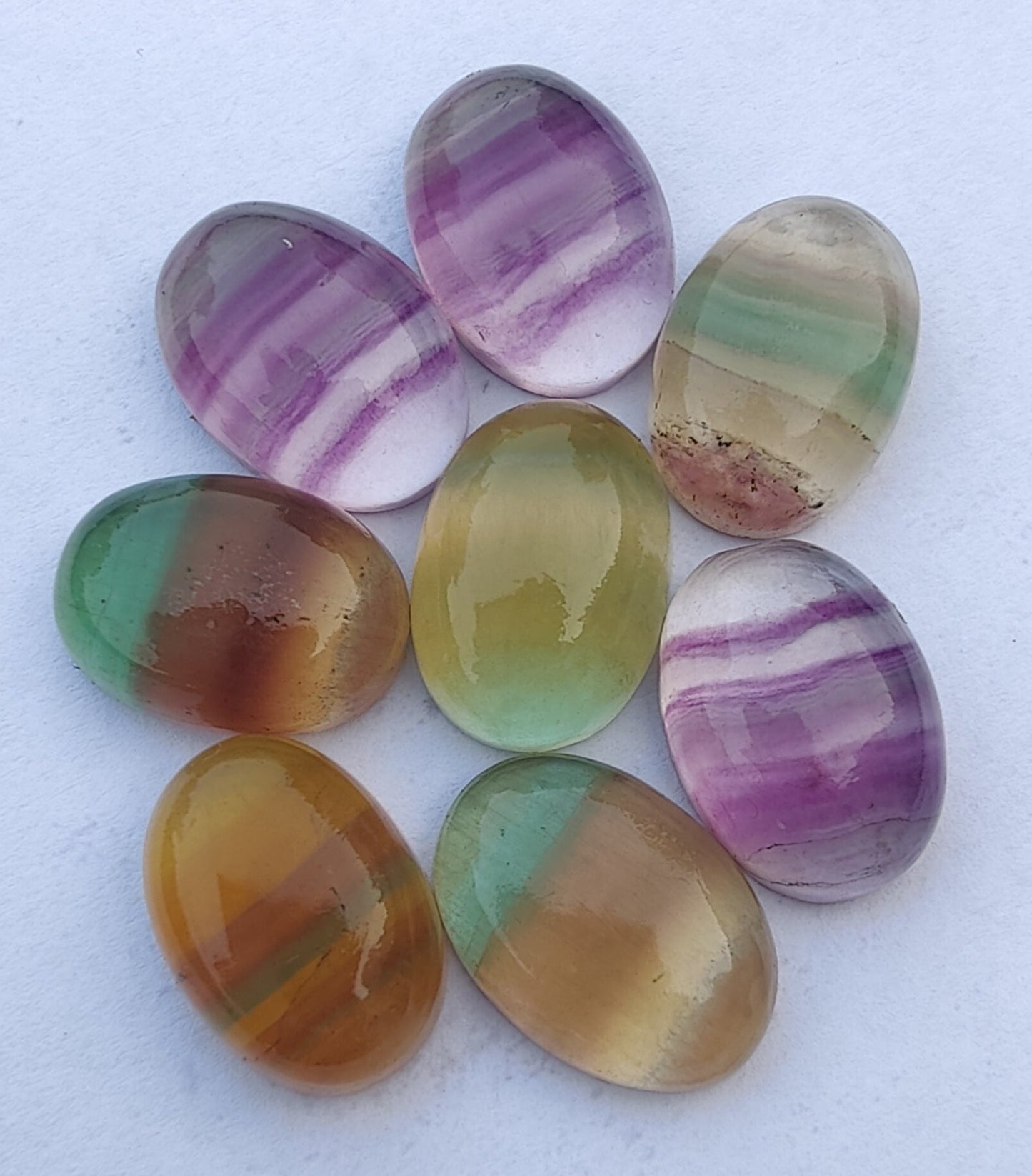 AAA+ QUALITY NATURAL FLUORITE OVAL SHAPE CABOCHON FLAT BACK CALIRATED GEMSTONES, ALL SIZES AVAILABLE