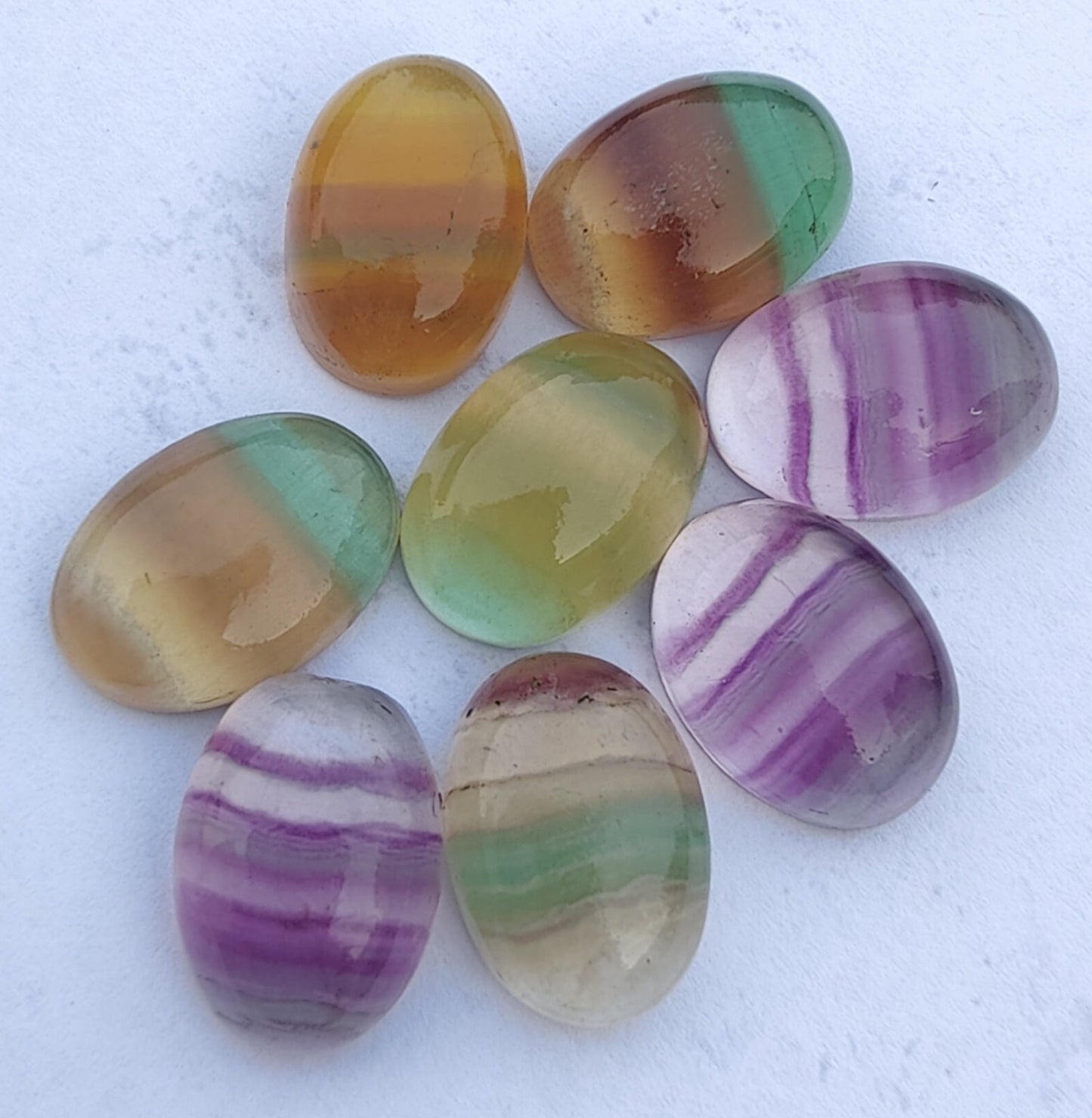 AAA+ QUALITY NATURAL FLUORITE OVAL SHAPE CABOCHON FLAT BACK CALIRATED GEMSTONES, ALL SIZES AVAILABLE