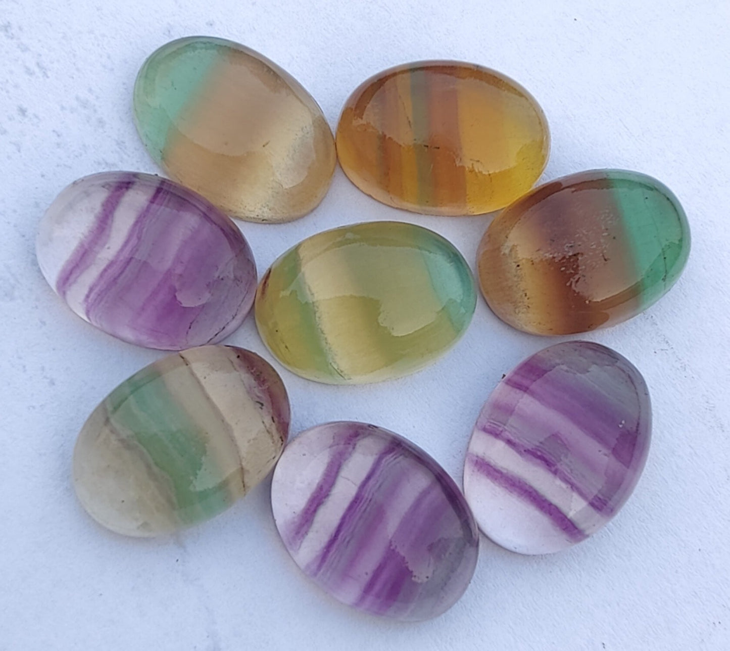 AAA+ QUALITY NATURAL FLUORITE OVAL SHAPE CABOCHON FLAT BACK CALIRATED GEMSTONES, ALL SIZES AVAILABLE