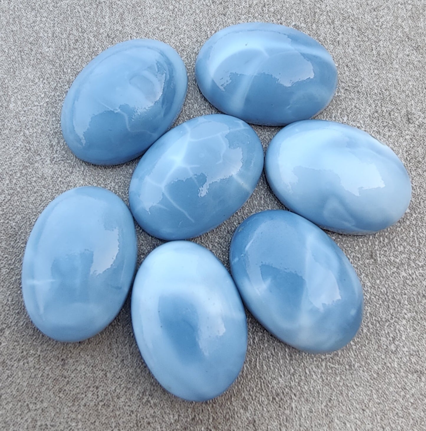 AAA+ QUALITY NATURAL BLUE PERUVIAN OPAL OVAL SHAPE CABOCHON FLAT BACK CALIRATED GEMSTONES, ALL SIZES AVAILABLE