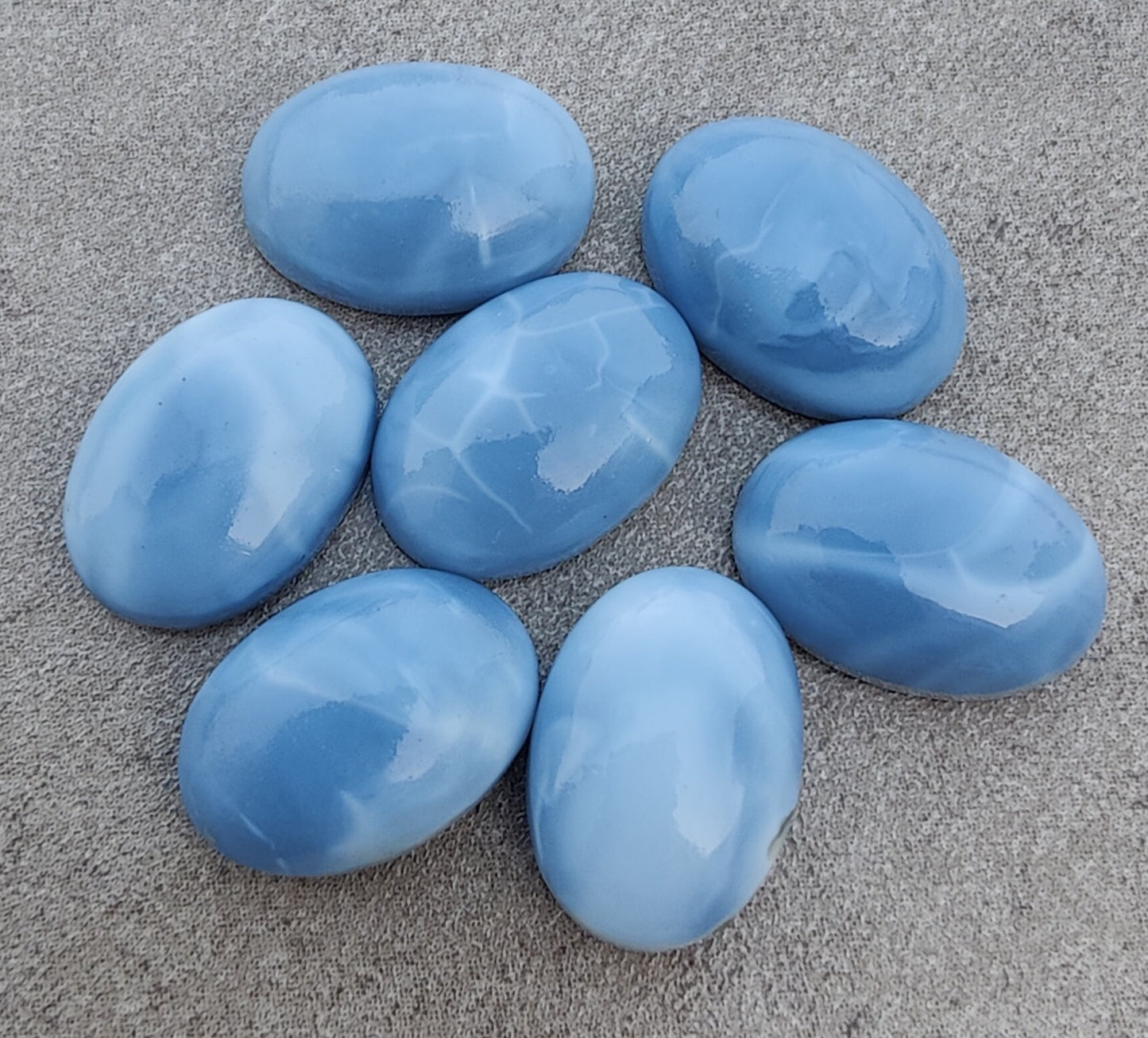 AAA+ QUALITY NATURAL BLUE PERUVIAN OPAL OVAL SHAPE CABOCHON FLAT BACK CALIRATED GEMSTONES, ALL SIZES AVAILABLE