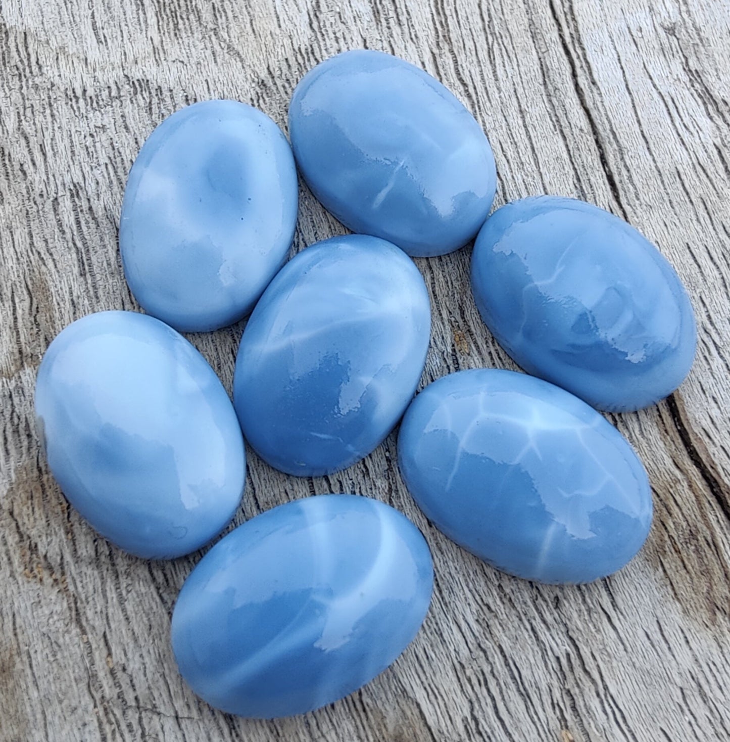 AAA+ QUALITY NATURAL BLUE PERUVIAN OPAL OVAL SHAPE CABOCHON FLAT BACK CALIRATED GEMSTONES, ALL SIZES AVAILABLE