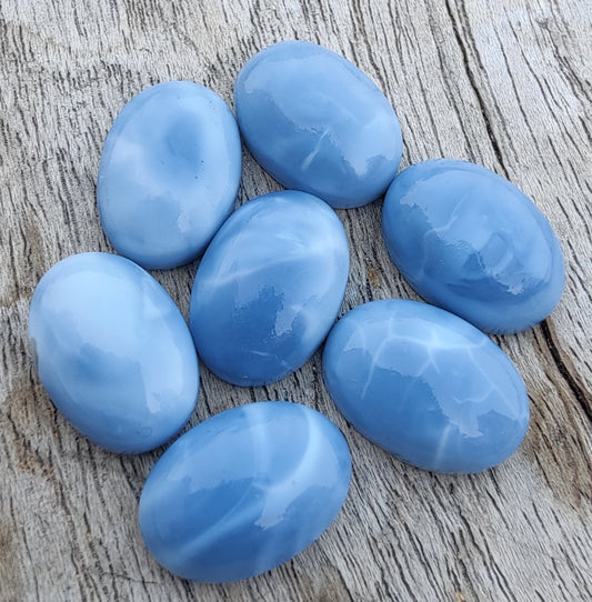 AAA+ QUALITY NATURAL BLUE PERUVIAN OPAL OVAL SHAPE CABOCHON FLAT BACK CALIRATED GEMSTONES, ALL SIZES AVAILABLE