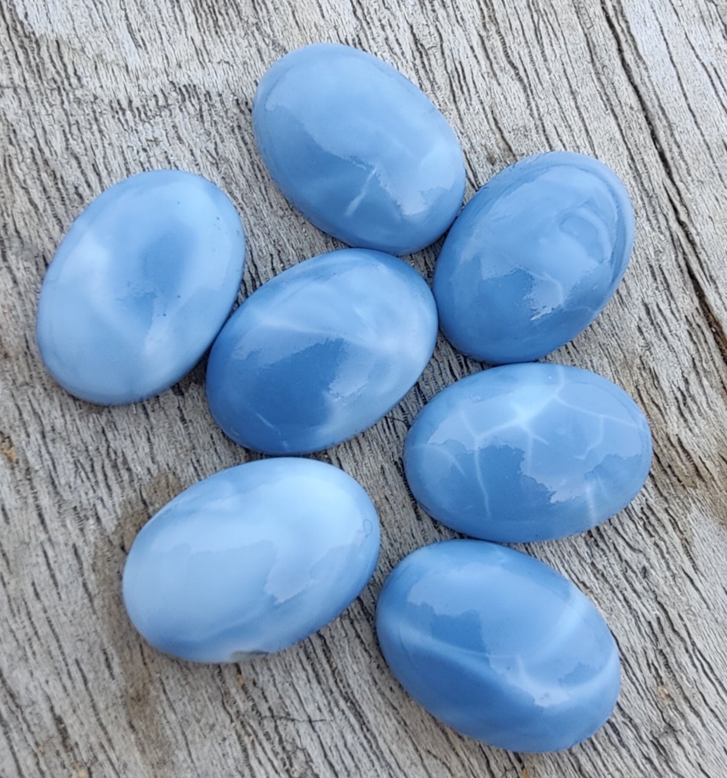 AAA+ QUALITY NATURAL BLUE PERUVIAN OPAL OVAL SHAPE CABOCHON FLAT BACK CALIRATED GEMSTONES, ALL SIZES AVAILABLE