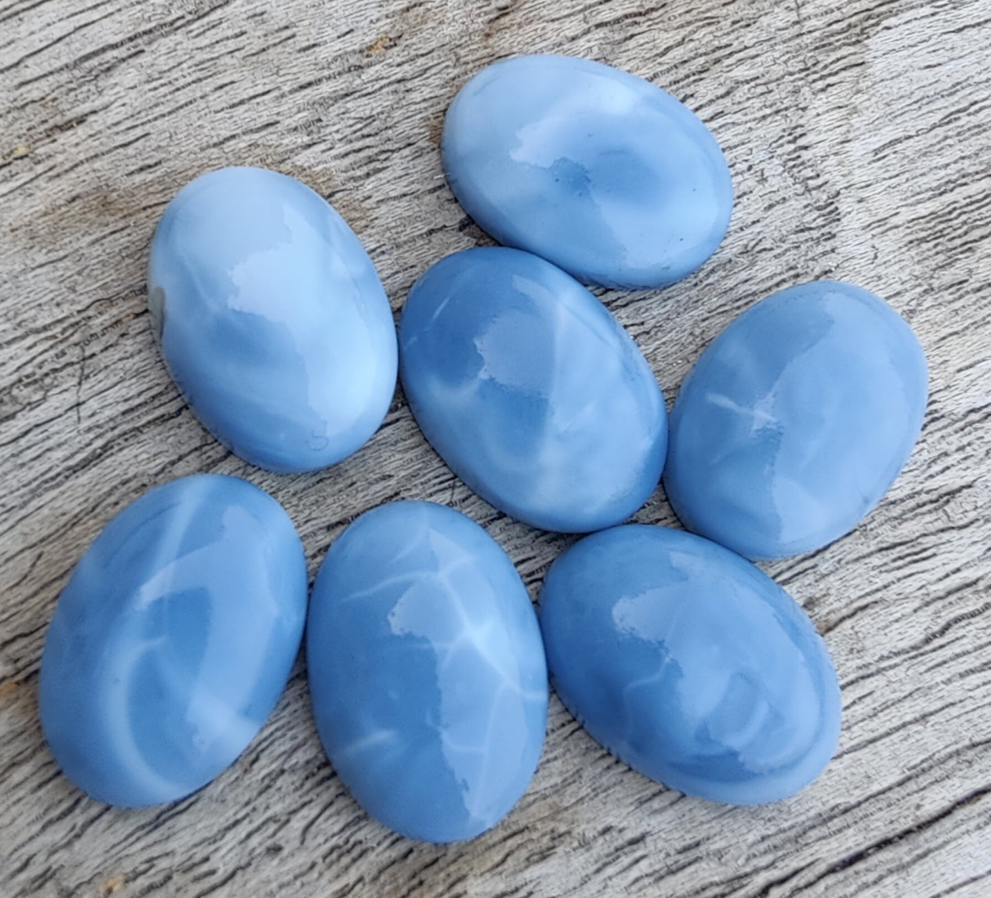 AAA+ QUALITY NATURAL BLUE PERUVIAN OPAL OVAL SHAPE CABOCHON FLAT BACK CALIRATED GEMSTONES, ALL SIZES AVAILABLE