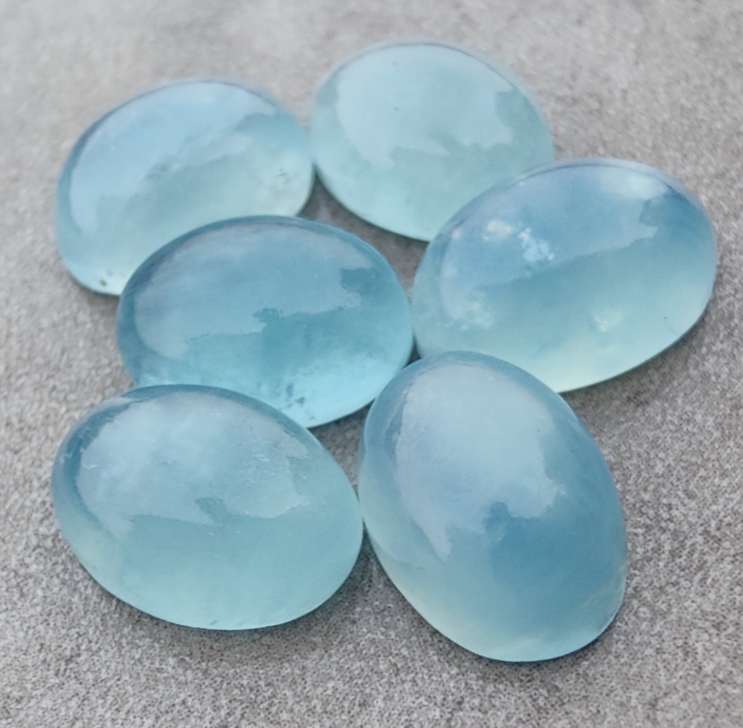 AAA+ QUALITY NATURAL AQUA MILKY OVAL SHAPE CABOCHON FLAT BACK CALIBRATED WHOLESALE GEMSTONES, ALL SIZES AVAILABLE