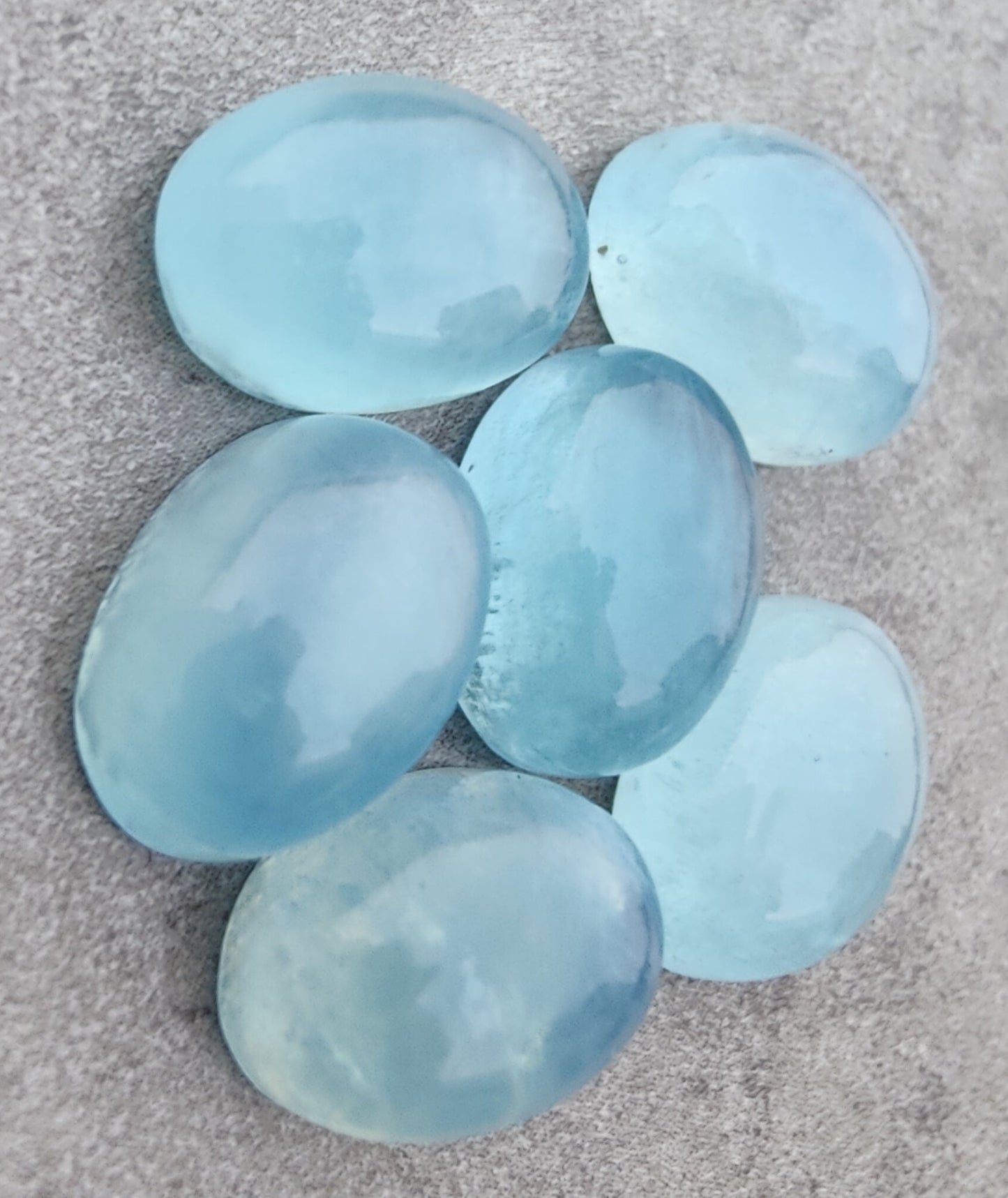 AAA+ QUALITY NATURAL AQUA MILKY OVAL SHAPE CABOCHON FLAT BACK CALIBRATED WHOLESALE GEMSTONES, ALL SIZES AVAILABLE