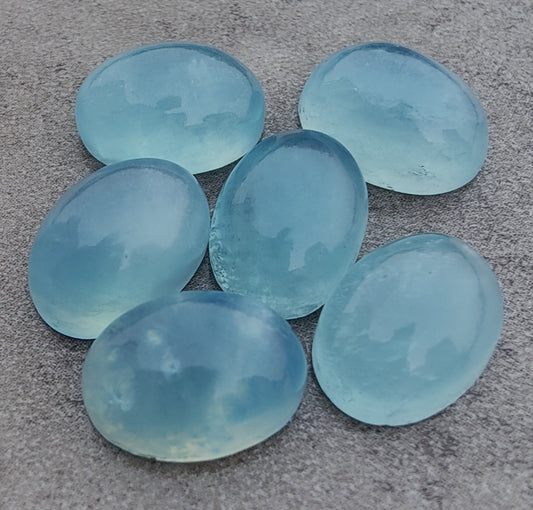 AAA+ QUALITY NATURAL AQUA MILKY OVAL SHAPE CABOCHON FLAT BACK CALIBRATED WHOLESALE GEMSTONES, ALL SIZES AVAILABLE
