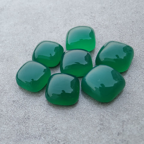 AAA+ QUALITY NATURAL GREEN ONYX CUSHION SHAPE CABOCHOM FLAT BACK CALIBRATED GEMSTONES, ALL SIZES AVAILABLE