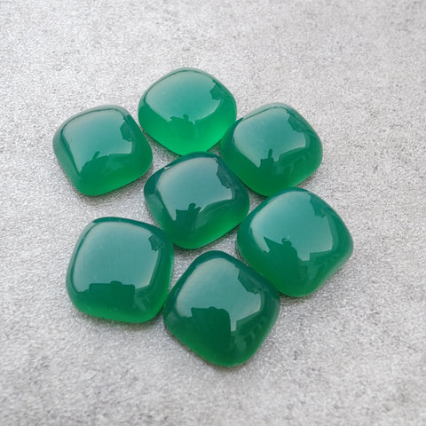 AAA+ QUALITY NATURAL GREEN ONYX CUSHION SHAPE CABOCHOM FLAT BACK CALIBRATED GEMSTONES, ALL SIZES AVAILABLE