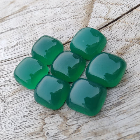 AAA+ QUALITY NATURAL GREEN ONYX CUSHION SHAPE CABOCHOM FLAT BACK CALIBRATED GEMSTONES, ALL SIZES AVAILABLE