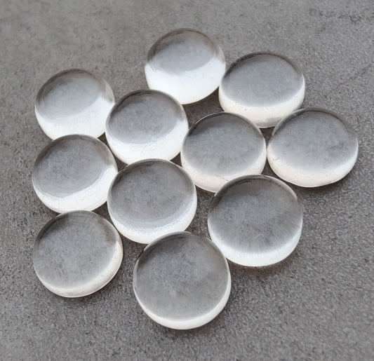 AAA+ QUALITY NATURAL CRYSTAL QUARTZ ROUND SHAPE CABOCHON FLAT BACK CALIBRATED GEMSTONES, ALL SIZES AVAILABLE