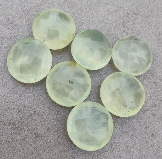 AAA+ QUALITY NATURAL PREHNITE ROUND SHAPE BRIOLETTE FLAT BACK CALIBRATED GEMSTONES, ALL SIZES AVAILABLE