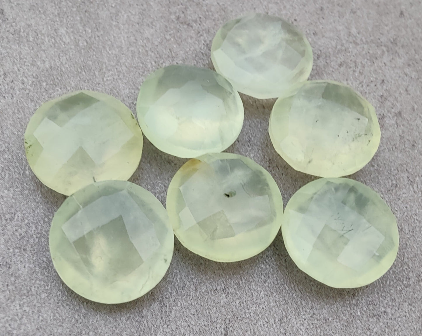 AAA+ QUALITY NATURAL PREHNITE ROUND SHAPE BRIOLETTE FLAT BACK CALIBRATED GEMSTONES, ALL SIZES AVAILABLE