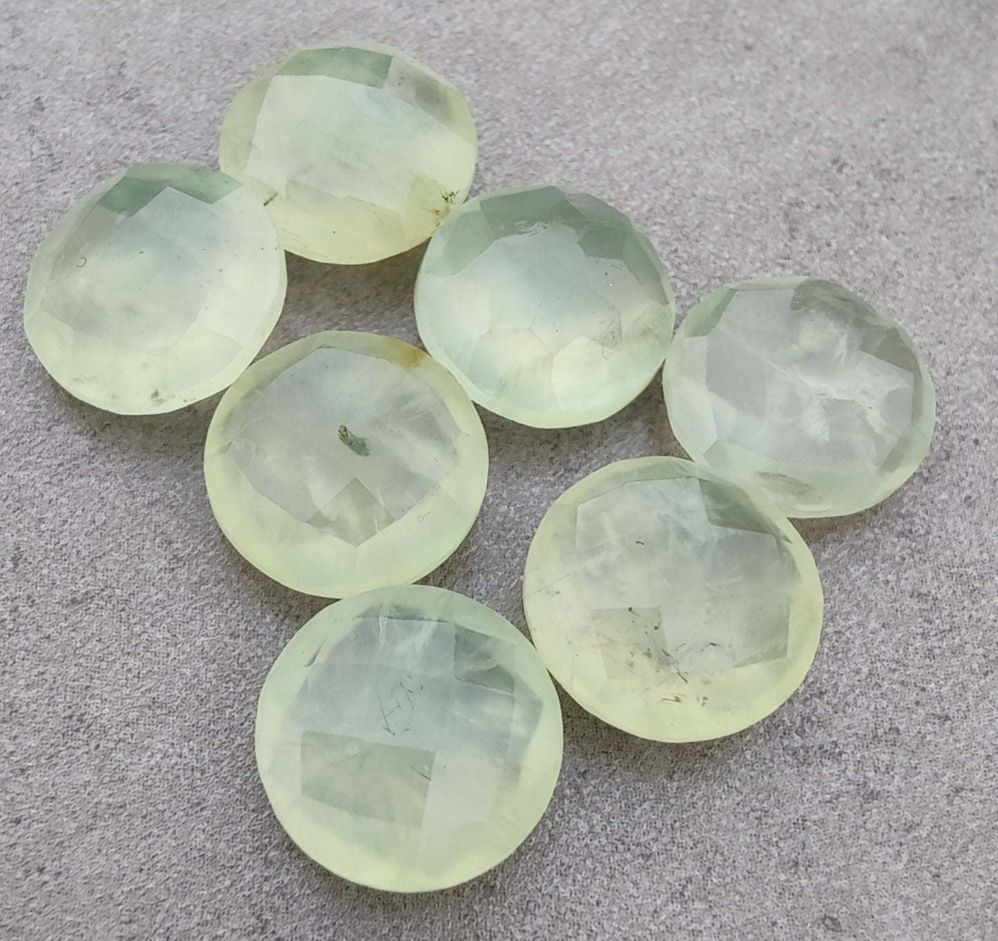 AAA+ QUALITY NATURAL PREHNITE ROUND SHAPE BRIOLETTE FLAT BACK CALIBRATED GEMSTONES, ALL SIZES AVAILABLE