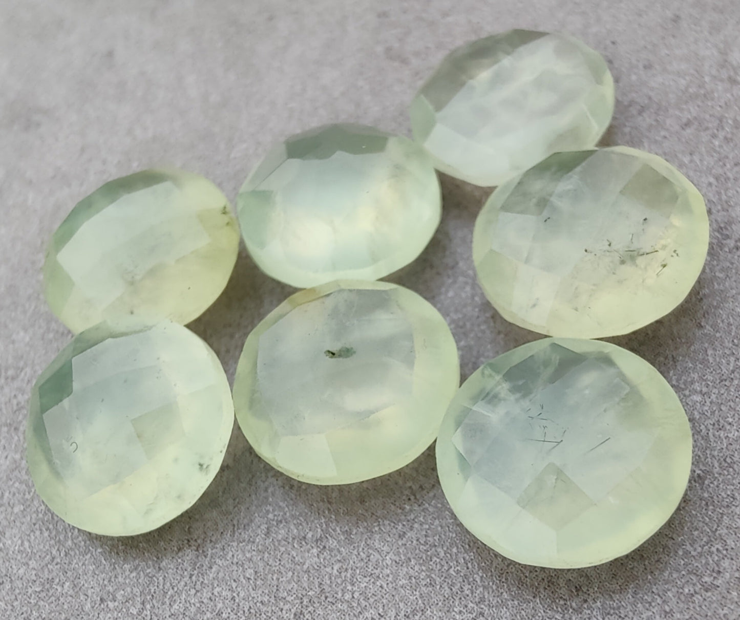 AAA+ QUALITY NATURAL PREHNITE ROUND SHAPE BRIOLETTE FLAT BACK CALIBRATED GEMSTONES, ALL SIZES AVAILABLE