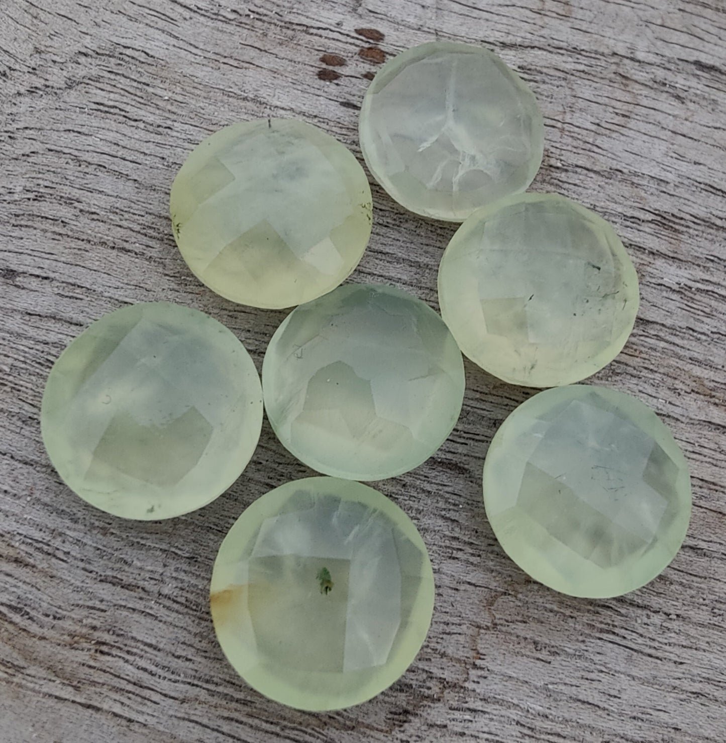 AAA+ QUALITY NATURAL PREHNITE ROUND SHAPE BRIOLETTE FLAT BACK CALIBRATED GEMSTONES, ALL SIZES AVAILABLE