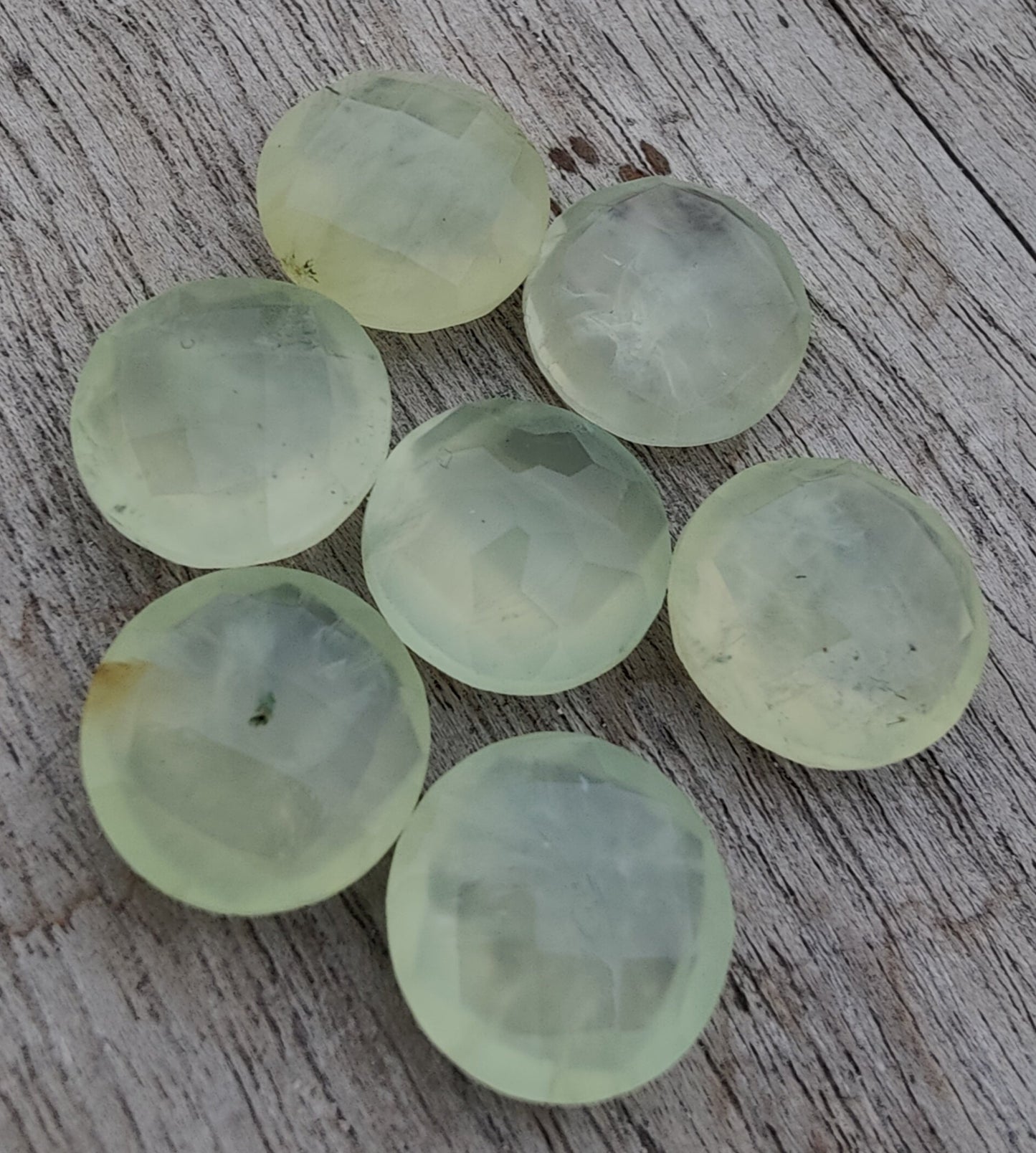 AAA+ QUALITY NATURAL PREHNITE ROUND SHAPE BRIOLETTE FLAT BACK CALIBRATED GEMSTONES, ALL SIZES AVAILABLE