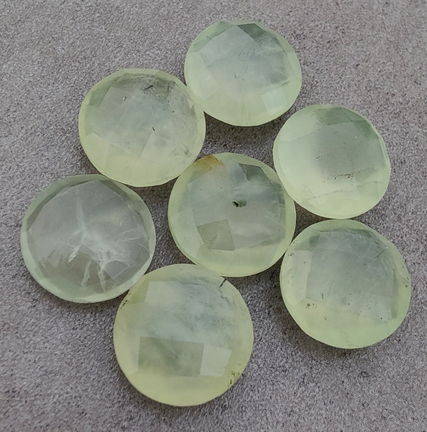 AAA+ QUALITY NATURAL PREHNITE ROUND SHAPE BRIOLETTE FLAT BACK CALIBRATED GEMSTONES, ALL SIZES AVAILABLE