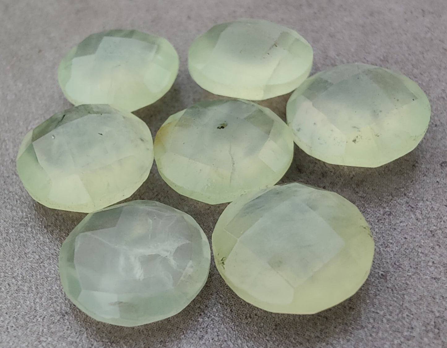 AAA+ QUALITY NATURAL PREHNITE ROUND SHAPE BRIOLETTE FLAT BACK CALIBRATED GEMSTONES, ALL SIZES AVAILABLE