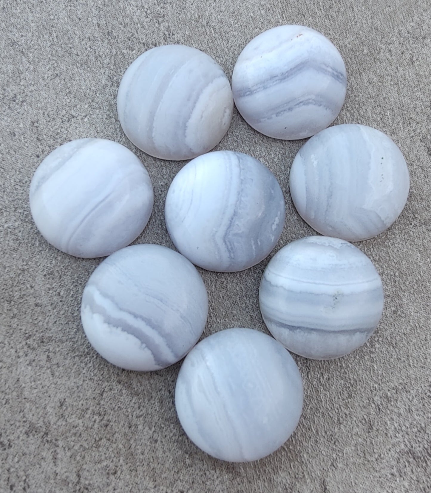 AAA+ QUALITY NATURAL BLUE LACE AGATE ROUND SHAPE CABOCHON FLAT BACK CALIBRATED GEMSTONES, ALL SIZES AVAILABLE