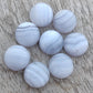 AAA+ QUALITY NATURAL BLUE LACE AGATE ROUND SHAPE CABOCHON FLAT BACK CALIBRATED GEMSTONES, ALL SIZES AVAILABLE