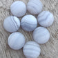 AAA+ QUALITY NATURAL BLUE LACE AGATE ROUND SHAPE CABOCHON FLAT BACK CALIBRATED GEMSTONES, ALL SIZES AVAILABLE