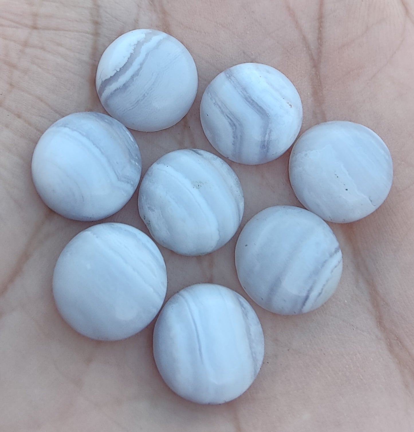 AAA+ QUALITY NATURAL BLUE LACE AGATE ROUND SHAPE CABOCHON FLAT BACK CALIBRATED GEMSTONES, ALL SIZES AVAILABLE