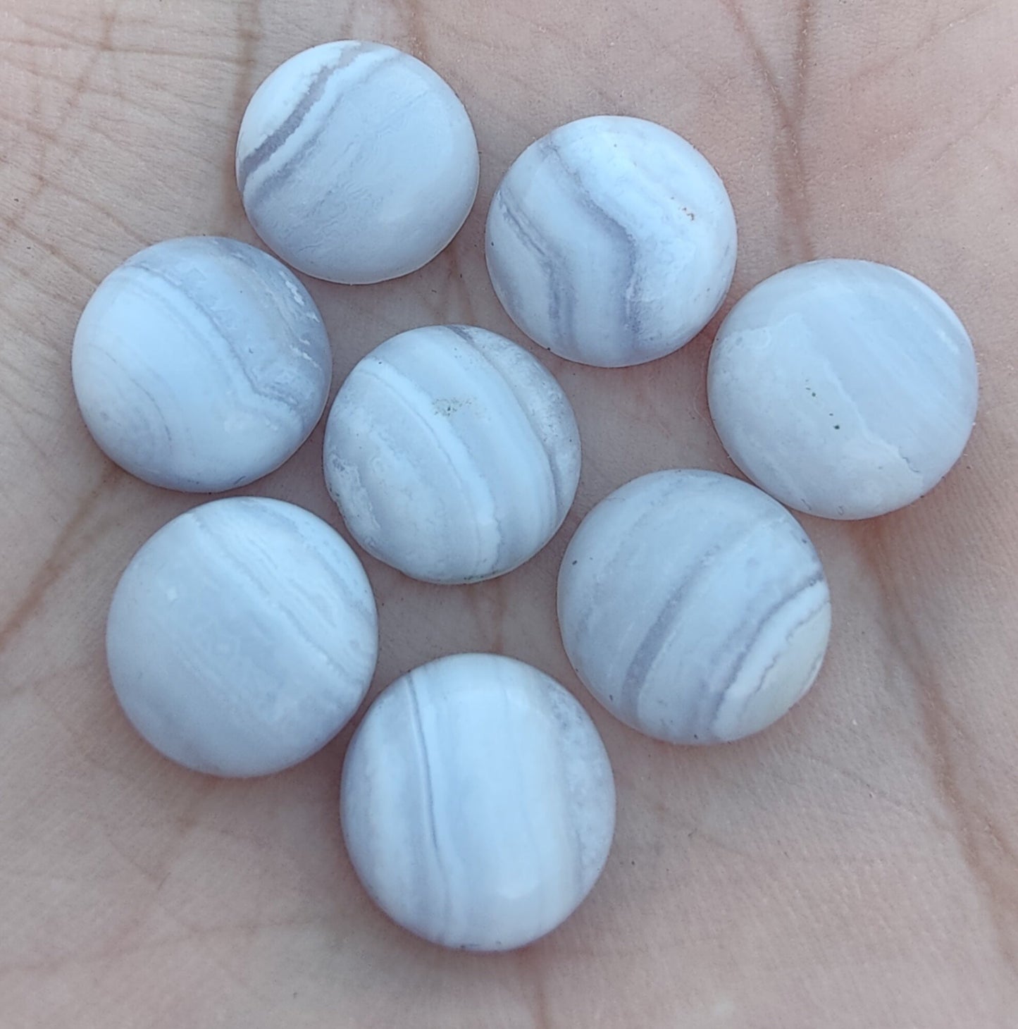 AAA+ QUALITY NATURAL BLUE LACE AGATE ROUND SHAPE CABOCHON FLAT BACK CALIBRATED GEMSTONES, ALL SIZES AVAILABLE